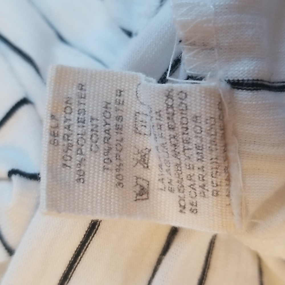 Hem And Thread Short Sleeve White Black Striped Cap Sleeve Shirt Size Medium - Picture 7 of 7